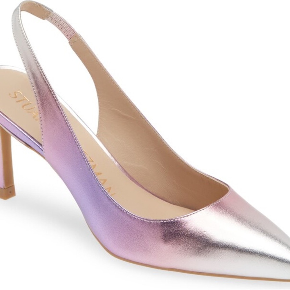 Stuart Weitzman Silver and Pink Slingback Heels
